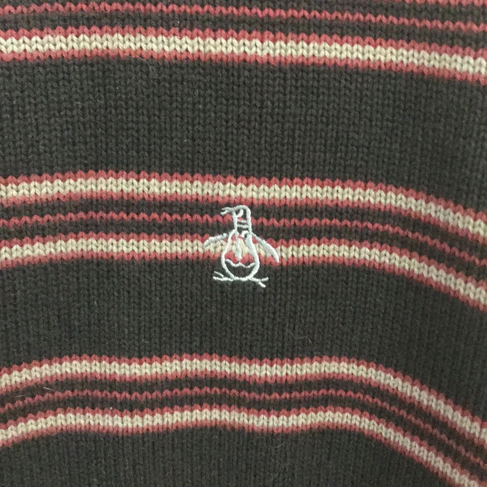 Penguin maroon, grey, black striped sweater - Picture 2 of 5
